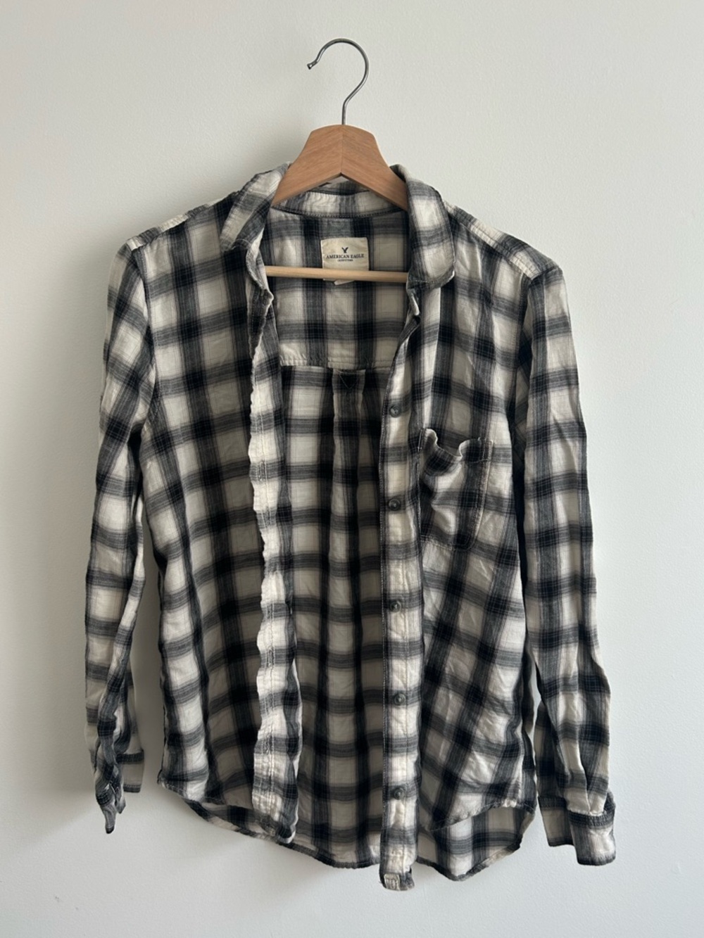 American Eagle Outfitters Black and White Plaid Button-Down Shirt